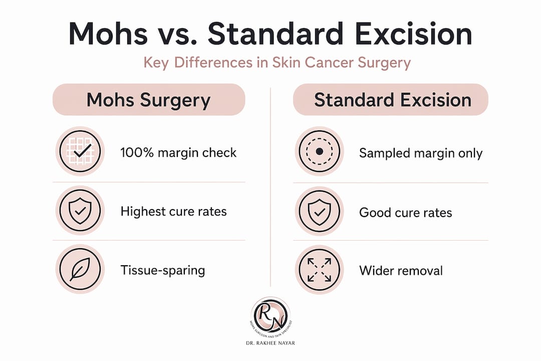 Infographic comparing Mohs surgery and standard excision