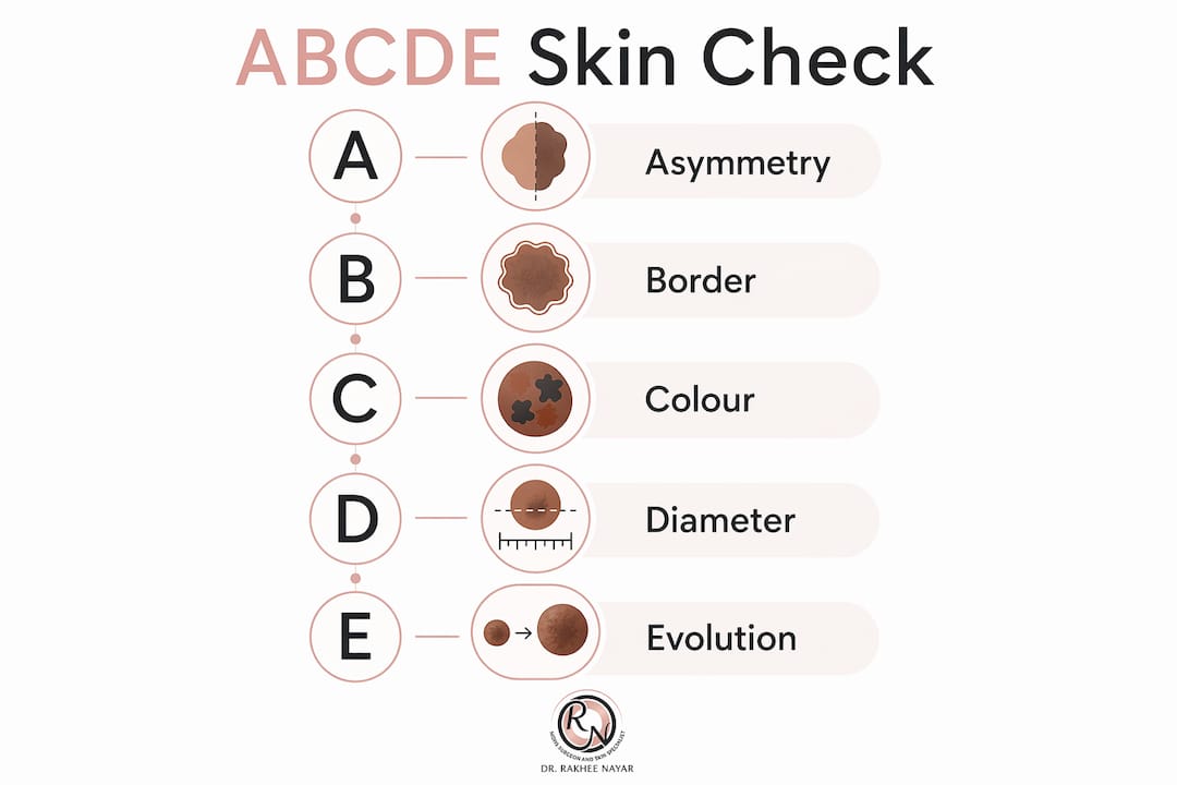 Infographic outlining the ABCDE skin lesion assessment method