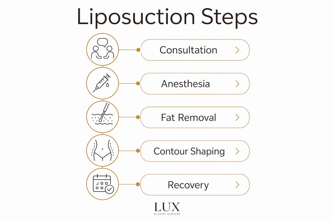 Infographic illustrating five key liposuction steps
