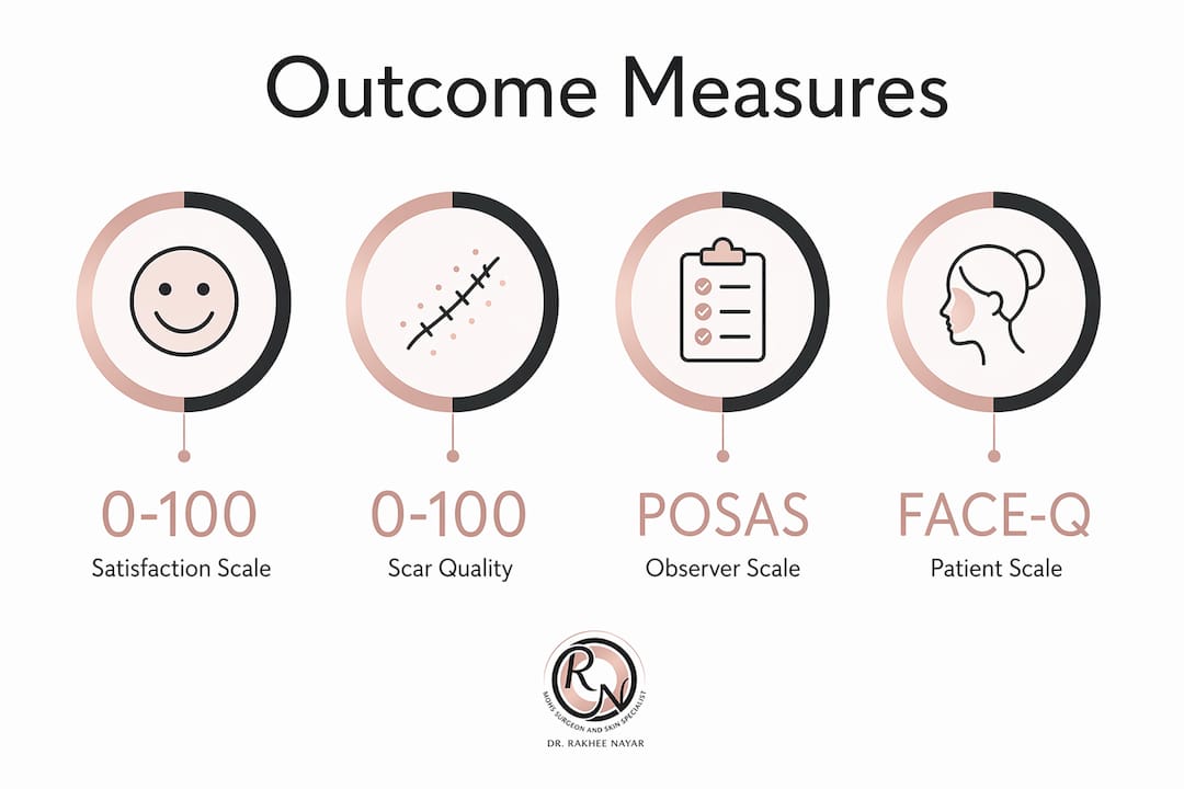 Infographic showing key outcome measures for skin cancer surgery