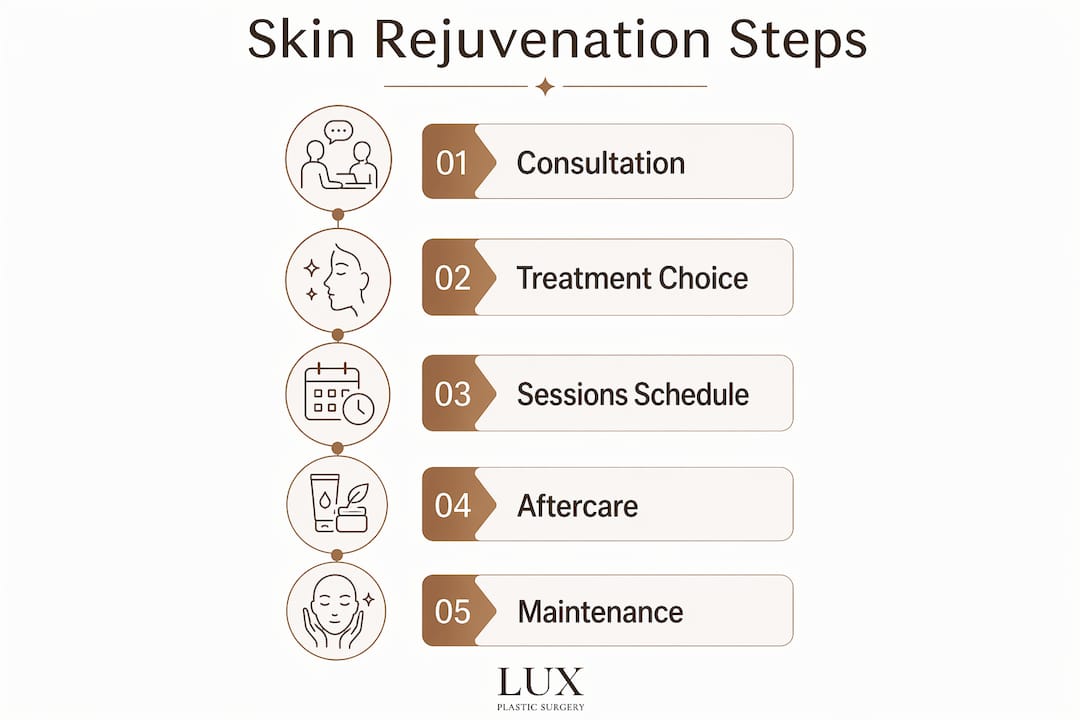 Infographic showing 5-step skin rejuvenation treatment process