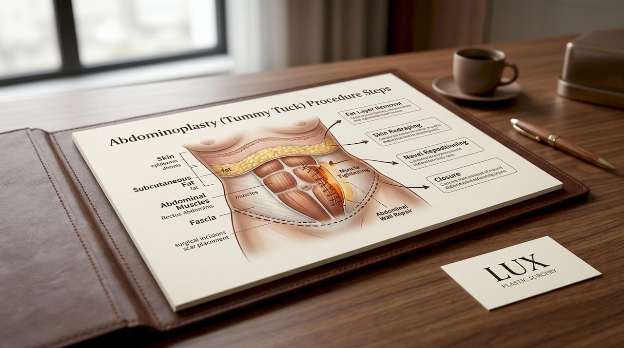 Illustrated abdominoplasty procedure steps