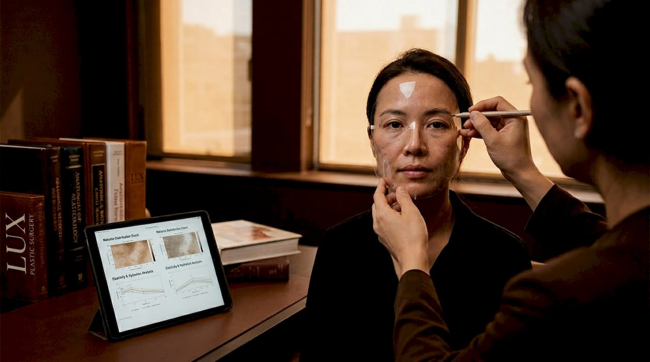 Clinician marking facial assessment on patient