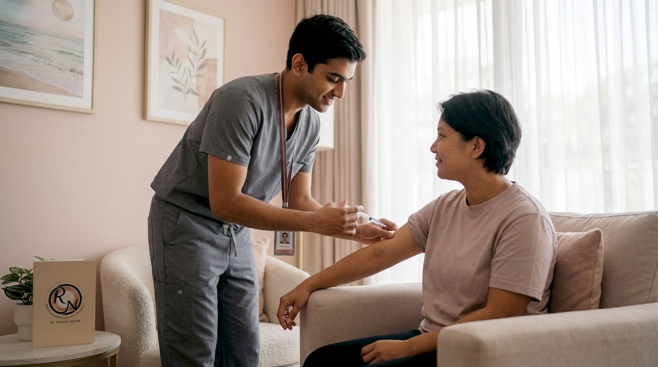Nurse giving local anaesthetic injection before biopsy