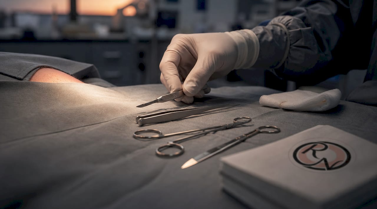 Close-up of surgical tools for BCC excision