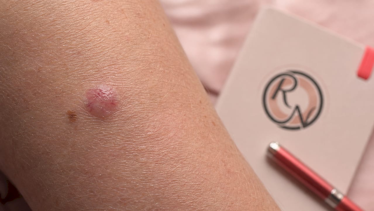Close-up of basal cell carcinoma lesion on skin