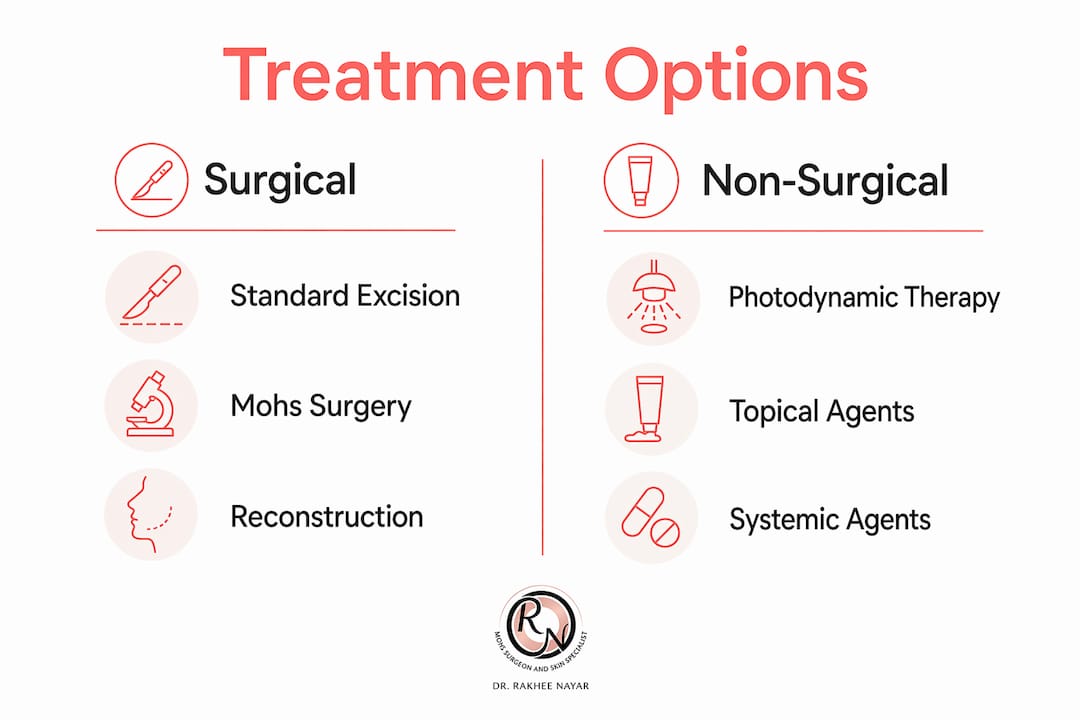 Infographic comparing surgical and non-surgical scalp cancer treatments
