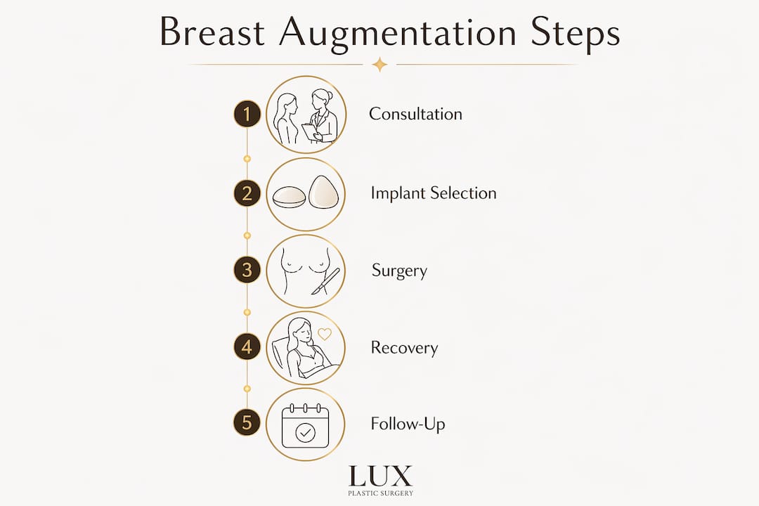 Infographic outlining breast augmentation procedure steps