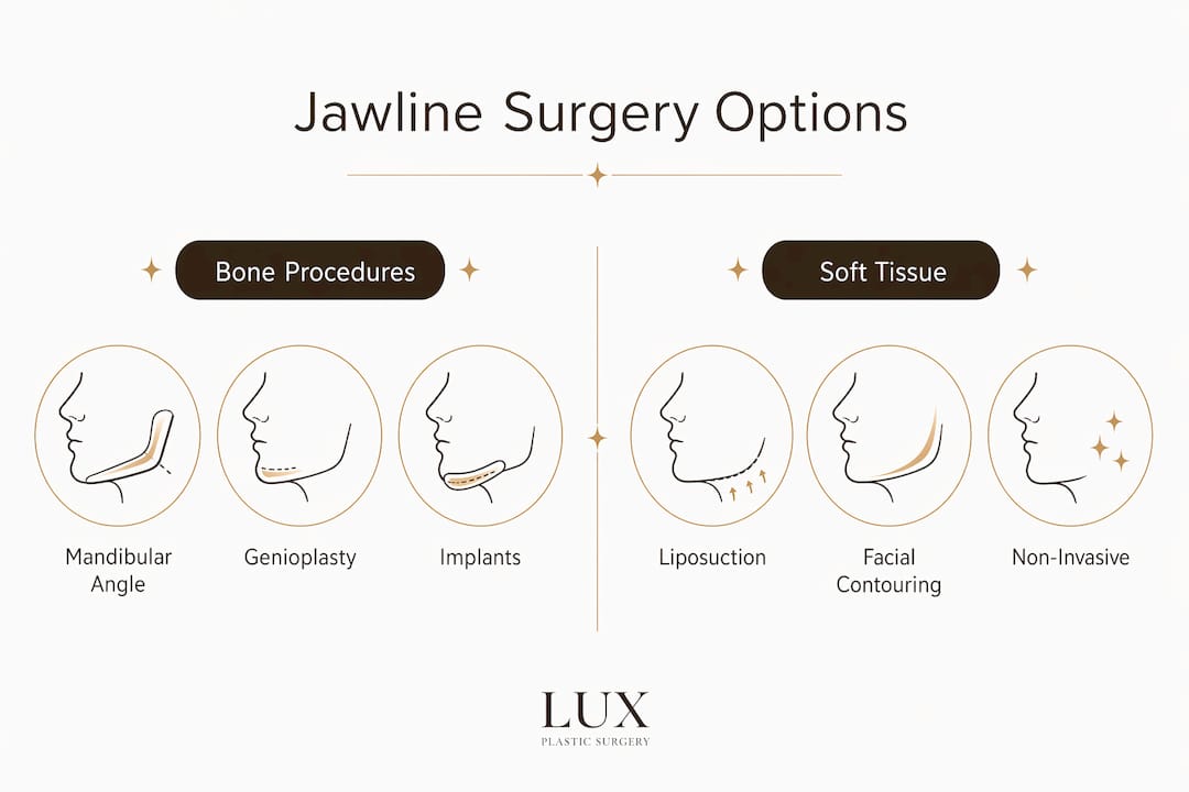 Infographic comparing bone and soft tissue jawline procedures