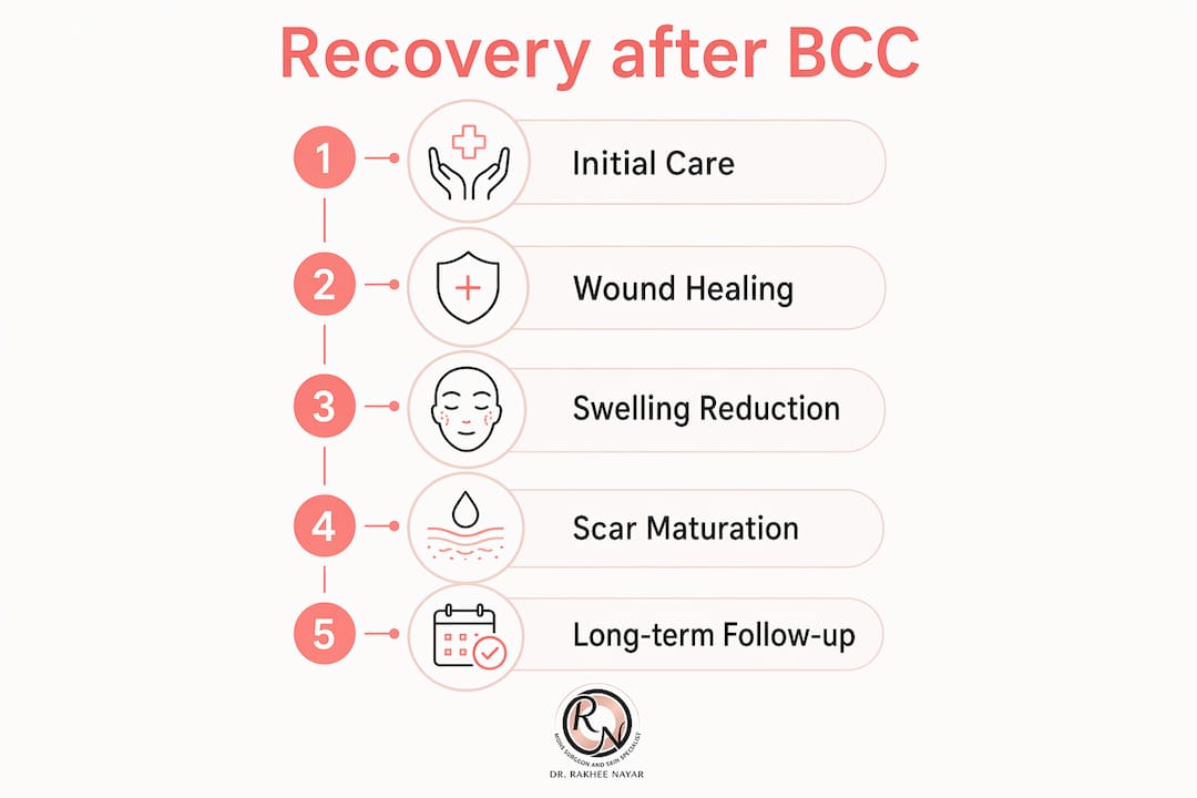 Infographic showing recovery phases after nasal BCC removal