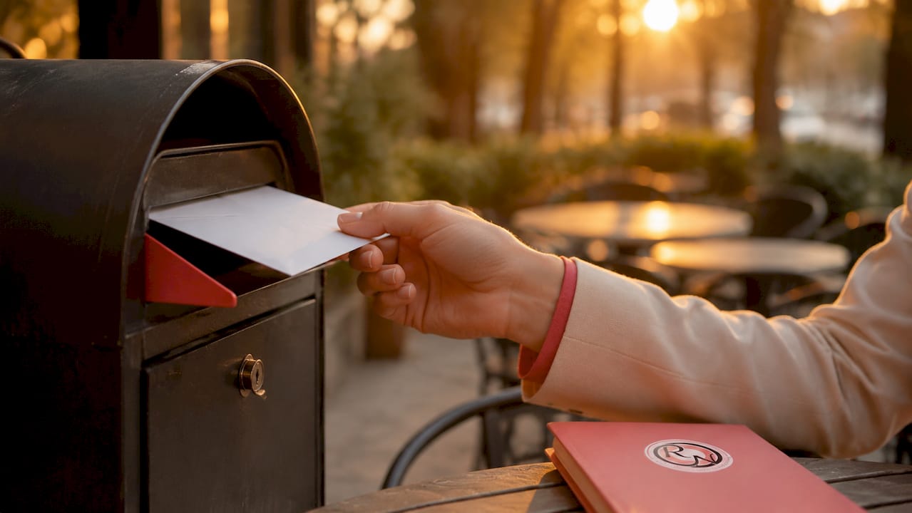 Hand placing envelope in BCC mailbox
