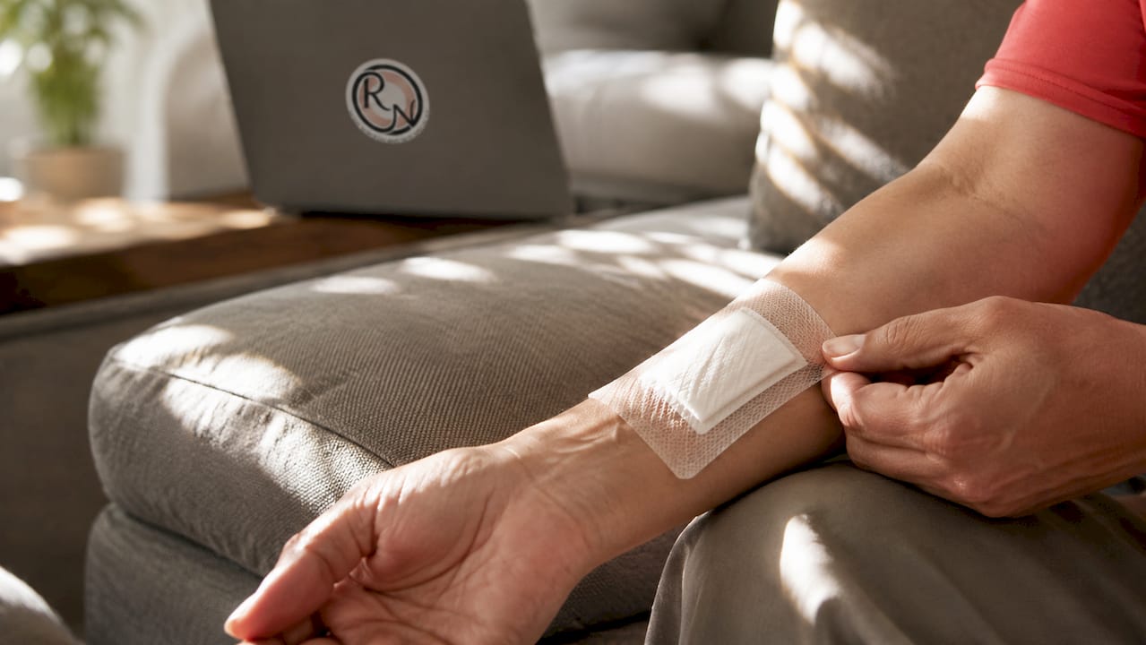 Hands applying dressing to surgical wound