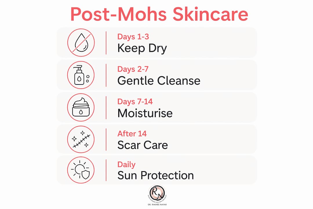 Infographic outlining daily post-Mohs surgery skincare steps