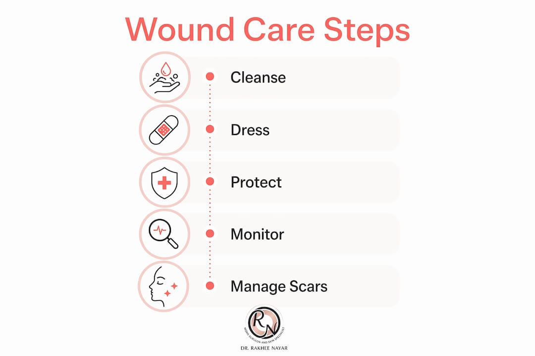 Infographic of facial wound care steps