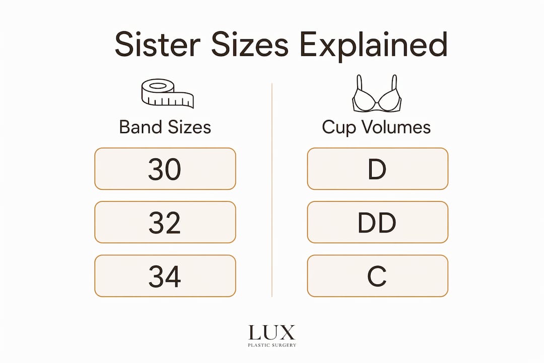 Infographic comparing sister band and cup sizes