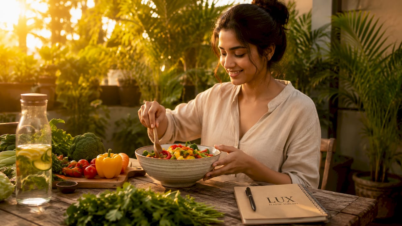 Woman preparing healthy meal in kitchen