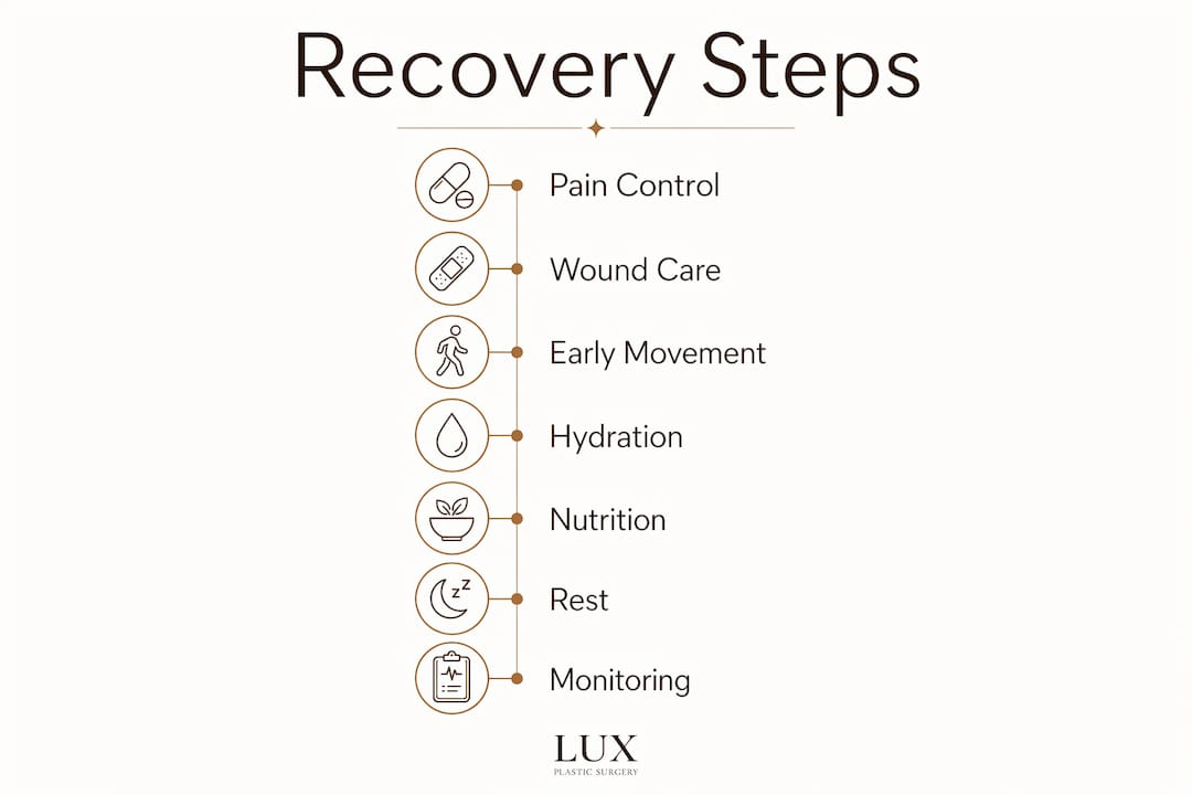 Infographic showing key post surgery recovery steps