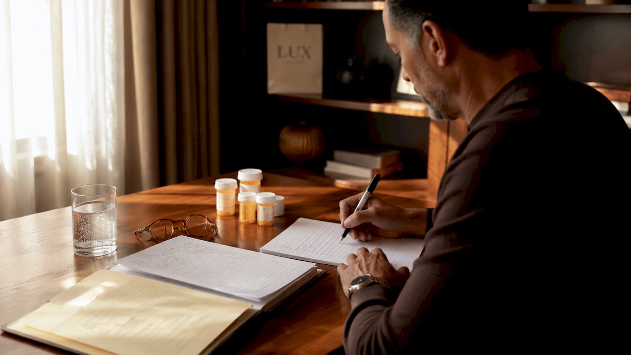Hands writing medical information for consultation