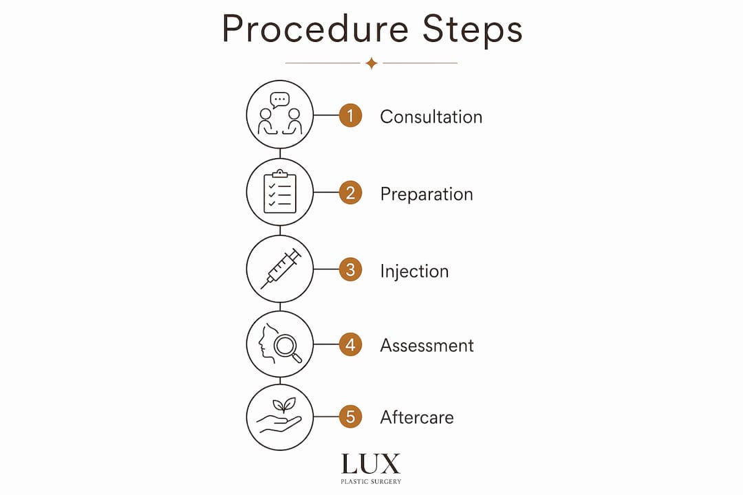 Infographic showing non-surgical rhinoplasty procedure steps