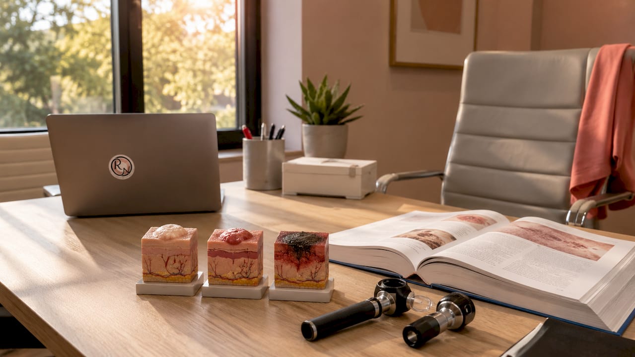 Skin cancer types models on medical desk