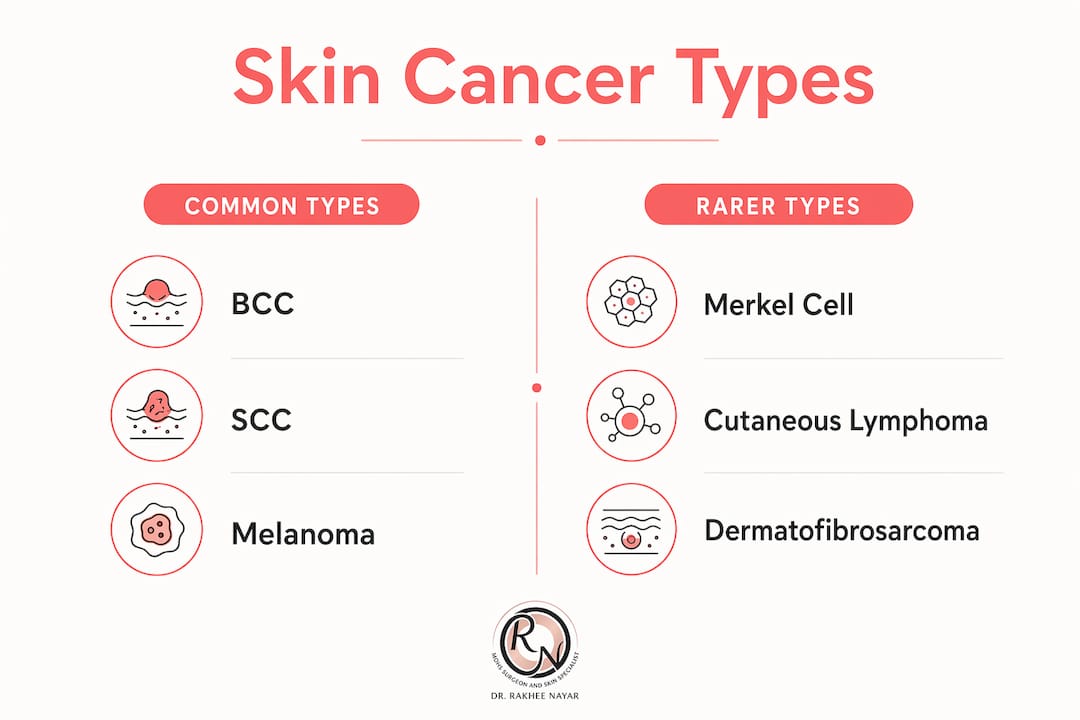 Infographic comparing common and rare skin cancer types