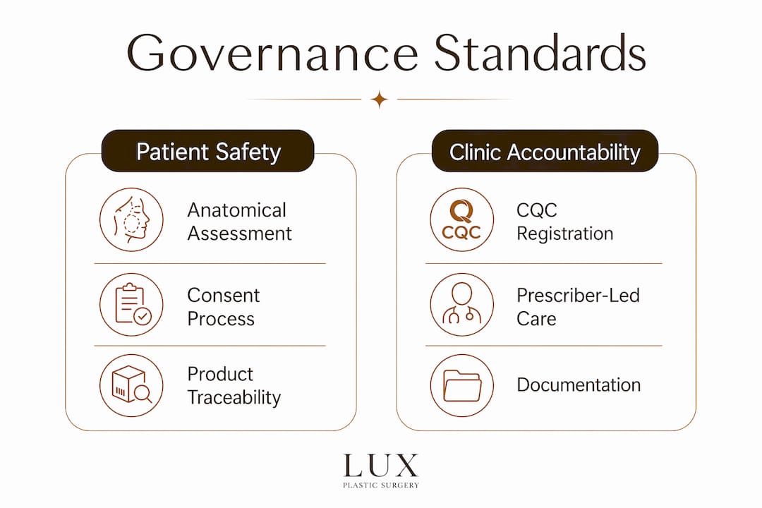 Infographic comparing patient safety and clinic accountability standards