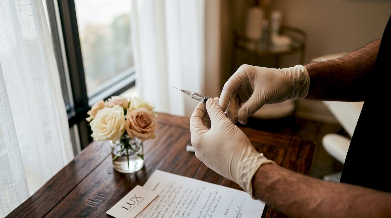Clinician preparing dermal filler injection