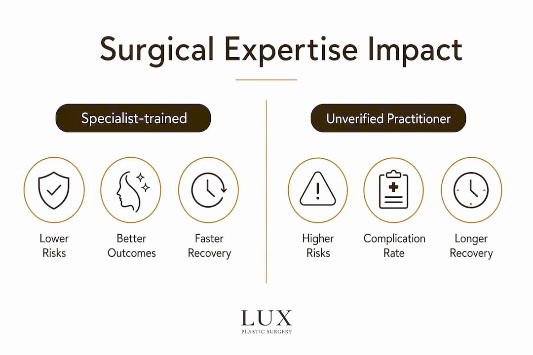 Infographic comparing specialist and unverified surgeons