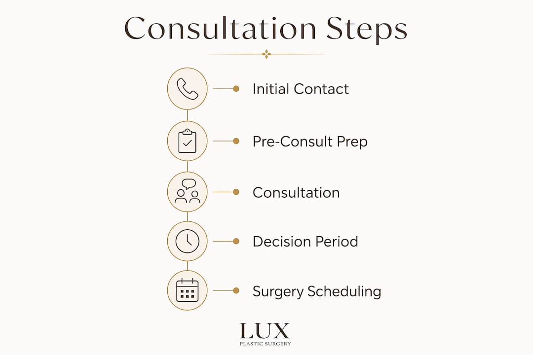 Infographic illustrating key surgical consultation steps