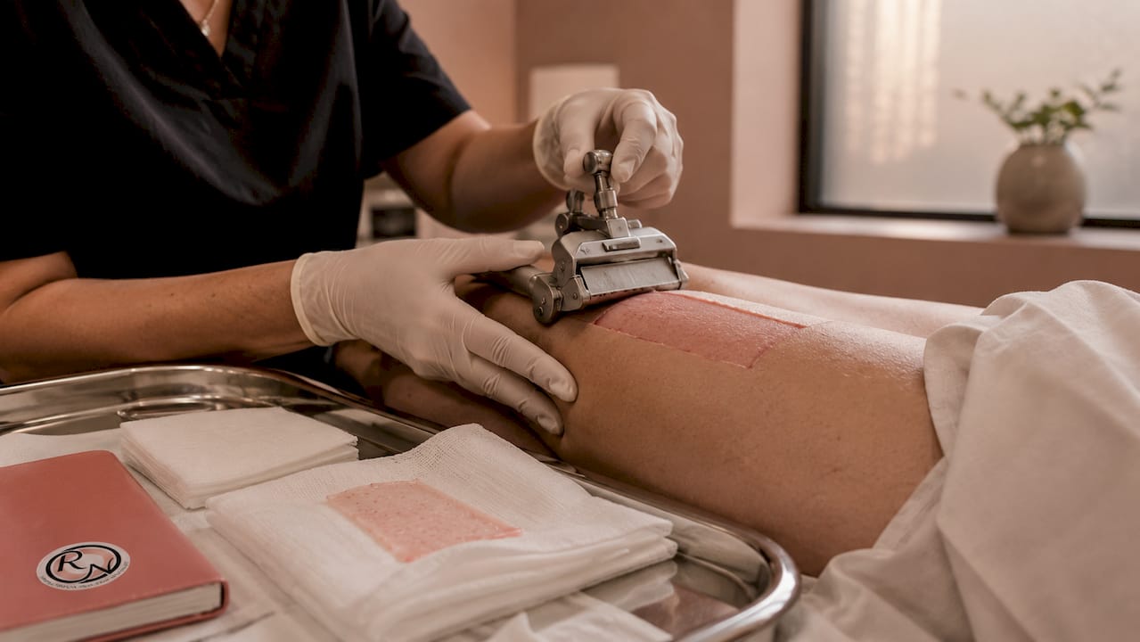 Close-up of split-thickness skin graft harvesting