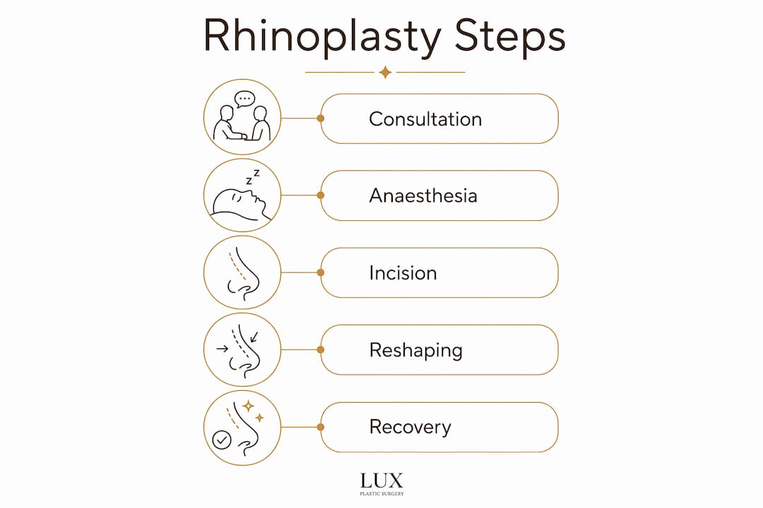 Infographic showing rhinoplasty procedure steps