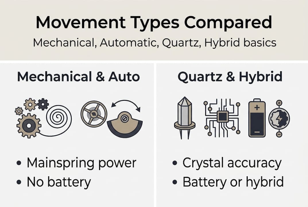 Infographic comparing main watch movement types