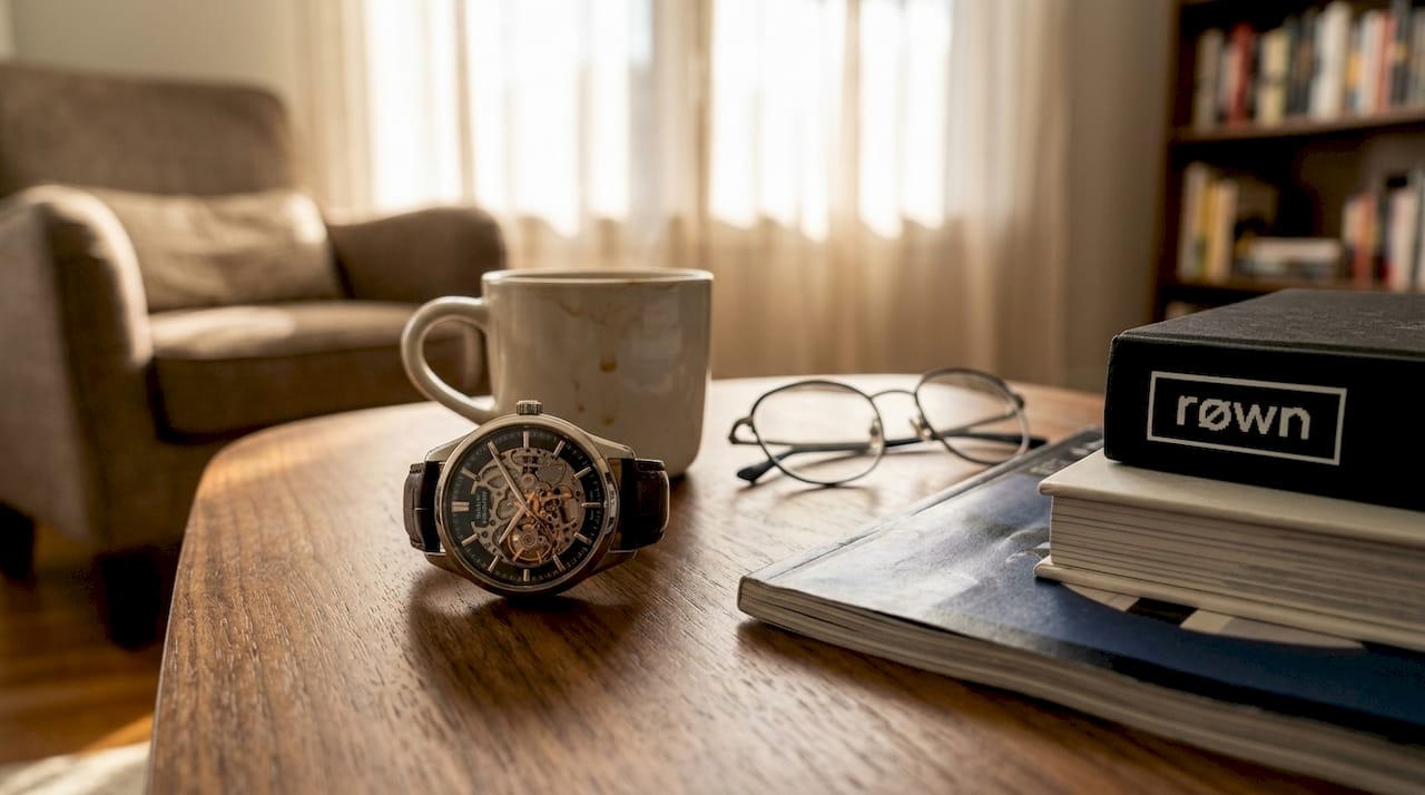 Open heart dial mechanical watch close-up