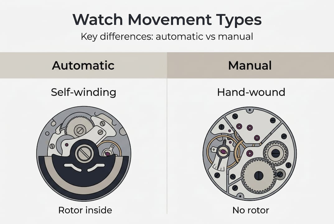 Infographic comparing automatic and manual watch features