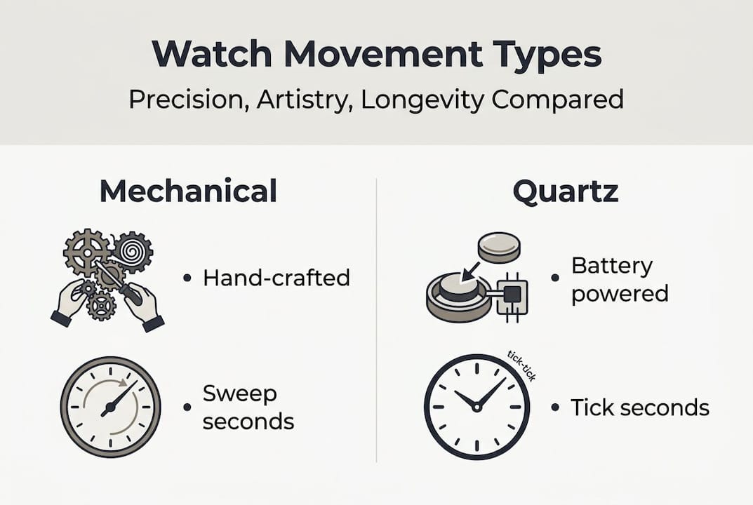 Infographic comparing mechanical and quartz movements