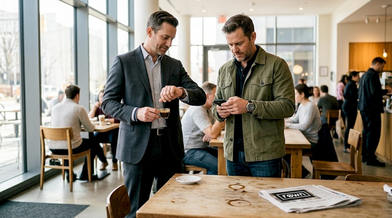 Businessman and casual man showing different watch styles