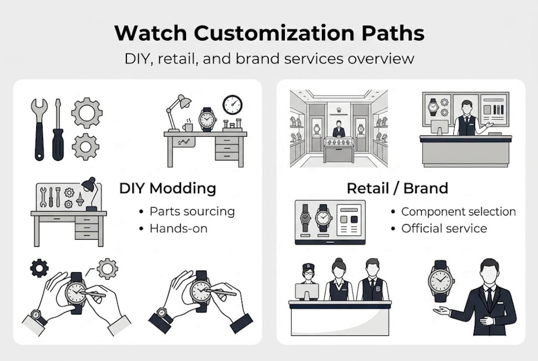 Infographic showing customization paths for watches