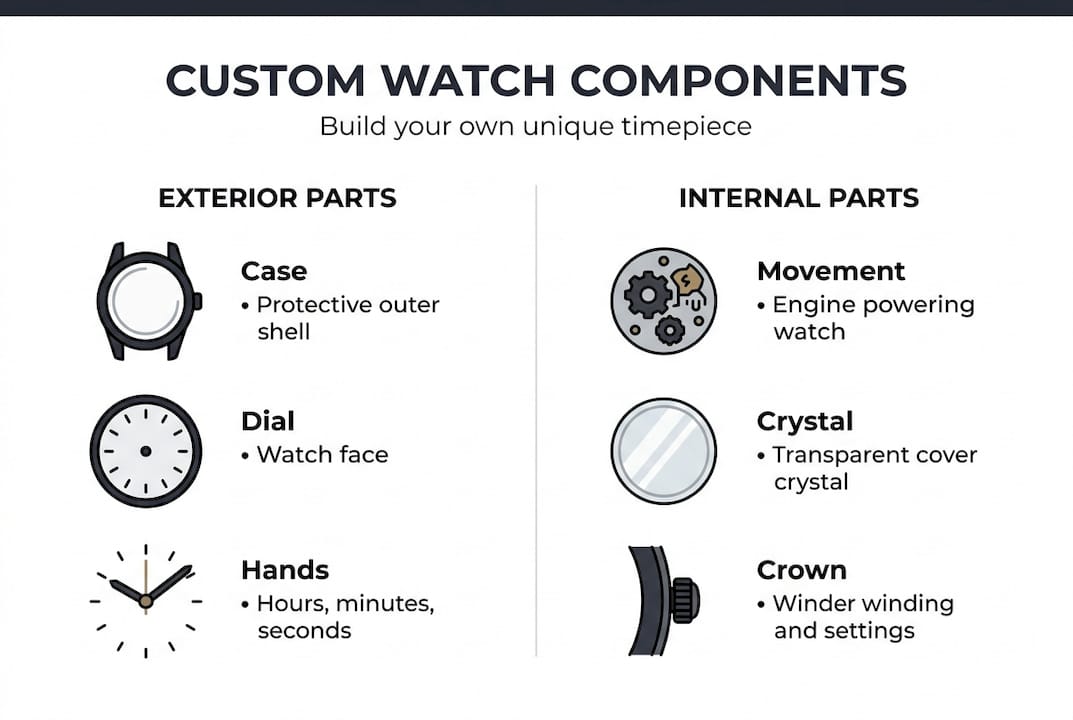 Infographic outlining custom watch parts overview