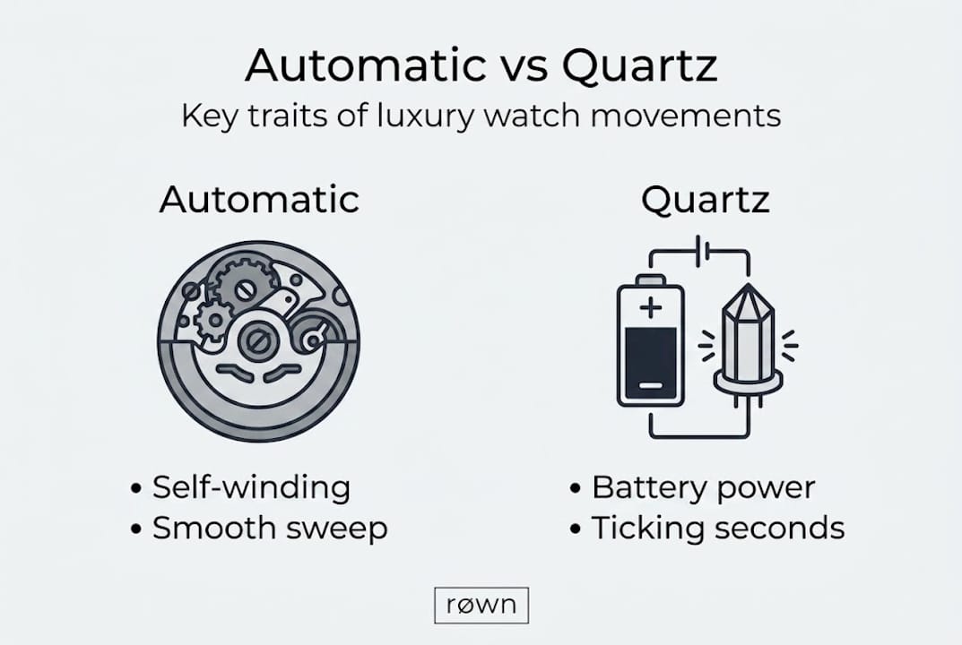 Infographic showing automatic and quartz differences