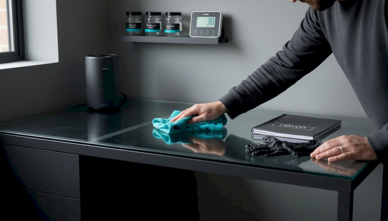 Person preparing clean watch finishing workspace
