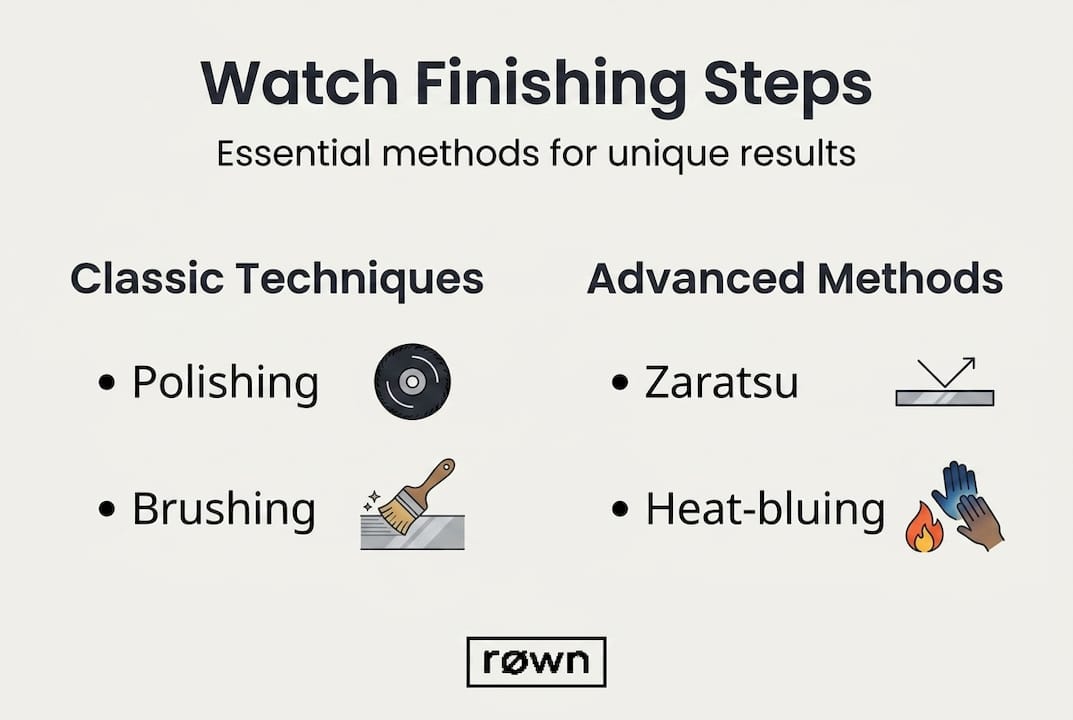 Infographic of custom watch finishing steps and methods