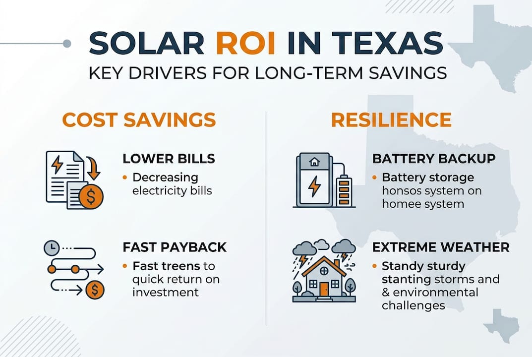 Solar ROI infographic with cost and resilience points