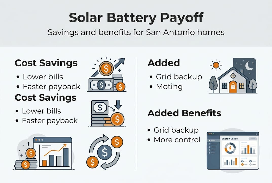 Infographic showing solar battery savings and benefits