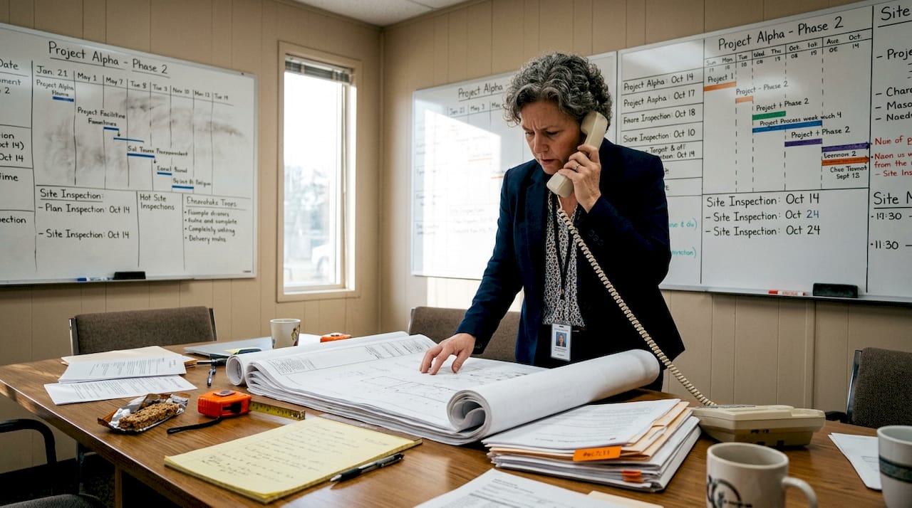 Manager reviewing solar site evaluation paperwork