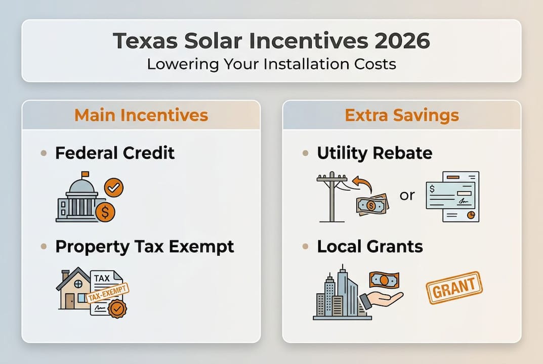 Infographic showing Texas solar incentives overview