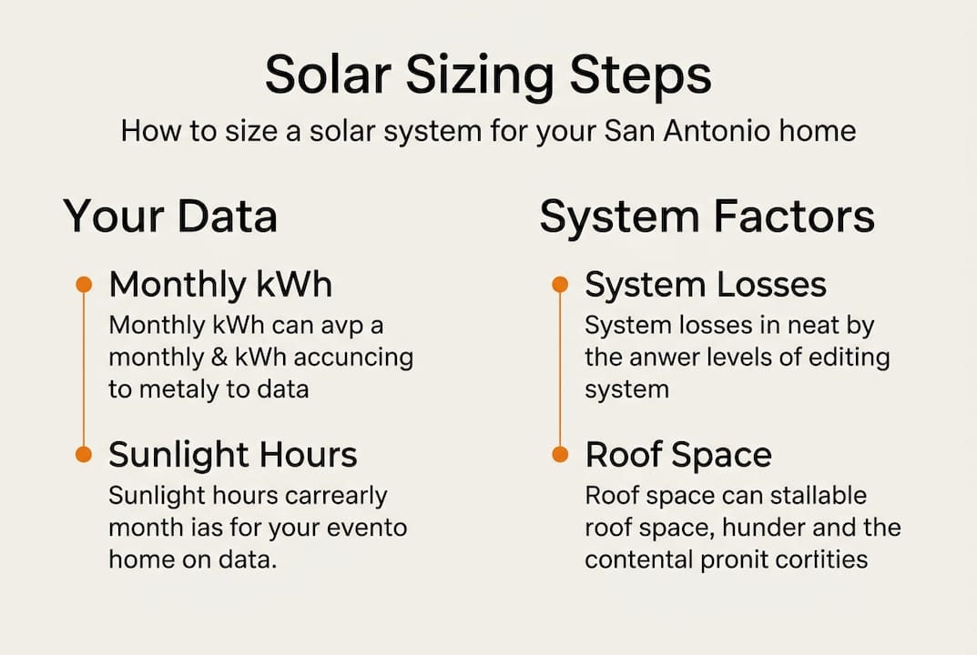Infographic on solar sizing steps and factors