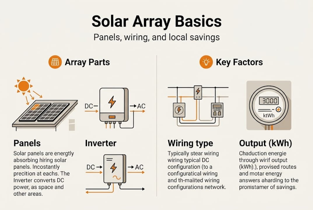 Infographic solar array parts and factors