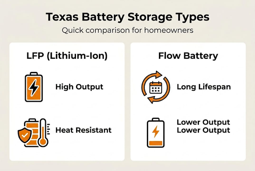 Infographic comparing LFP and flow battery types