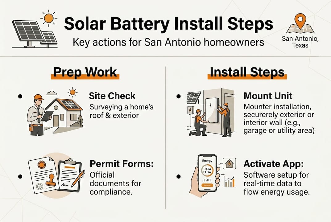 Infographic showing main solar battery install steps