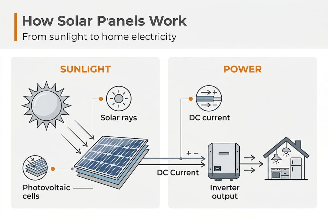 Infographic showing solar electricity generation process